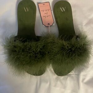 Women's Olive Feather Slide Sandals